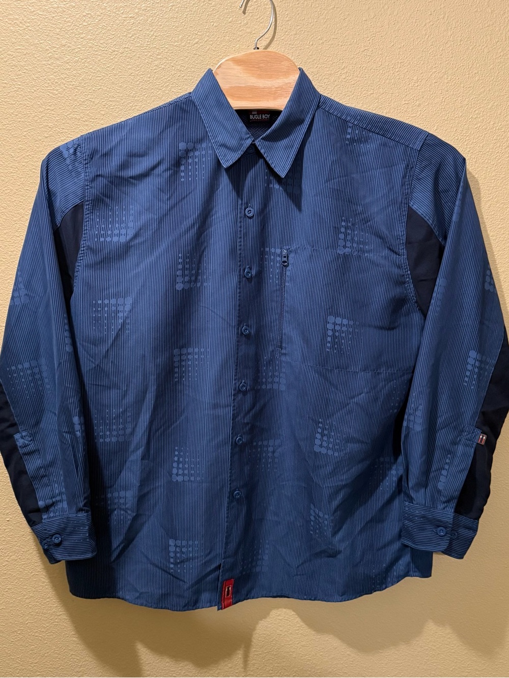Men’s Large Bugle Boy Vented Samurai Navy Blue Long Sleeve Button Up Shirt